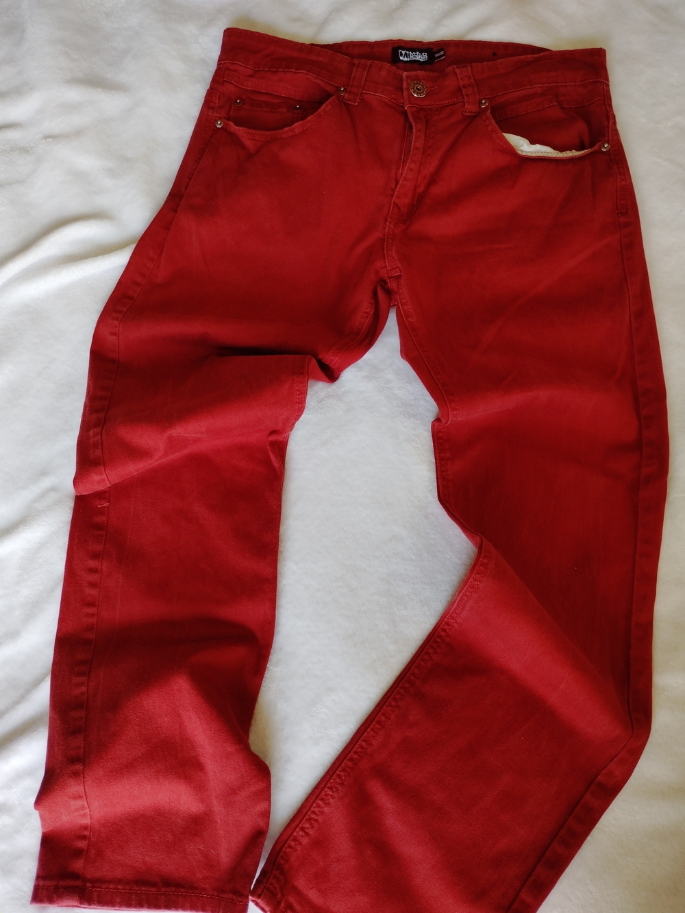 M.M.D Vintage Red Jeans Cotton Straight Leg, Cotton, Y2K 34/32, Streetwear